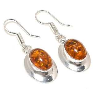 Baltic Amber Gemstone Handmade 925 Sterling Silver Jewelry  Earring Size 1.6" - Picture 1 of 1