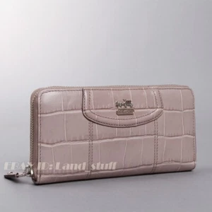 Coach According Madison Fawn Crocodile Embossed Leather Zip Around Long Wallet - Picture 1 of 5