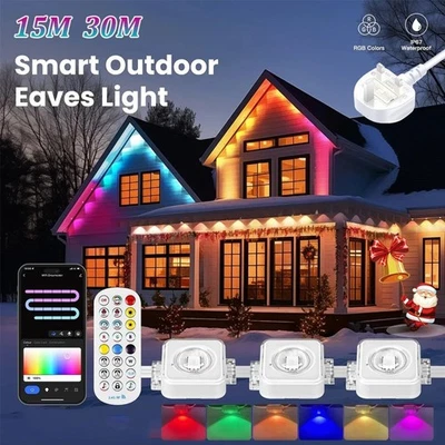 Smart RGB Eave LED Light String Lamp Bluetooth Remote Outdoor Christmas Decor UK - Image 1 of 4
