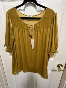 Sundance Samt Damen XL Senf Quaste Tie Hombre Ss Top Fehler - Bild 1 von 9