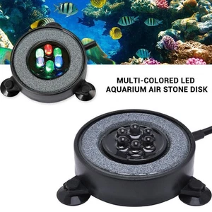 Air Stone Disk Aquarium Bubble LED Light 7 Color Changing Fish Tank Lights Lamp - Bild 1 von 11