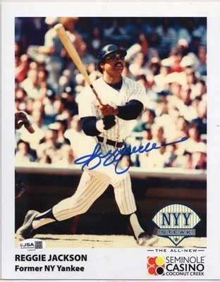 REGGIE JACKSON AUTOGRAPH 8X10 PHOTO JSA COA AUTO SIGNED NEW YORK YANKEES - Image 1 of 2