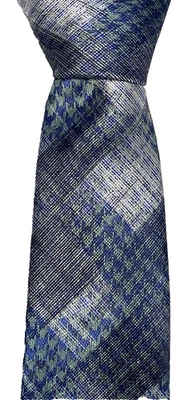 Corbata de seda extra larga Bruno Piattelli azul plateado geométrica hecha a mano Foto 1 de 4