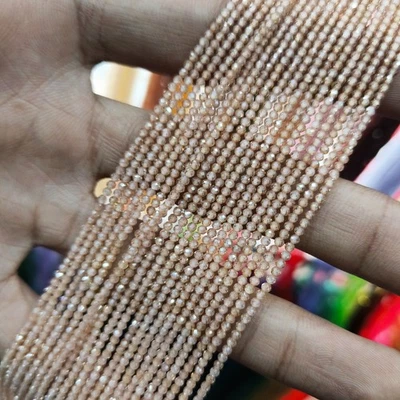 AAA+++ Collar de cuentas de circón natural, collar de cuentas de rondelle facetadas de 2 mm, rosa Foto 1 de 2