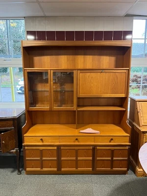 Vintage Parker Knoll Nathan Teak Wall Display Cabinet Drinks Vinyl - Image 1 of 4