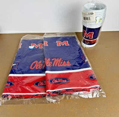 2 Ole Miss Plastic Tablecovers Cups University Of Mississippi Licensed Party USA - Image 1 of 4