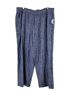 NWT Old Navy Blue Linen Rayon Pants Blue Tie String Pockets Women's Size L - Picture 1 of 18