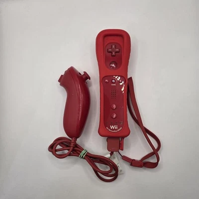 Nintendo Wii RVL-036 Motion Plus Red Remote Controller with OEM Nunchuck - Image 1 of 4