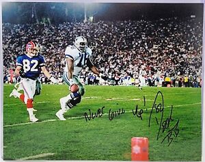Don Beebe signed 8x10 photo Buffalo Bills Super Bowl XXVII "Never Give Up!"