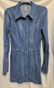 Free People Denim Dress XS Long Sleeves Snap Front Western - Picture 1 of 10