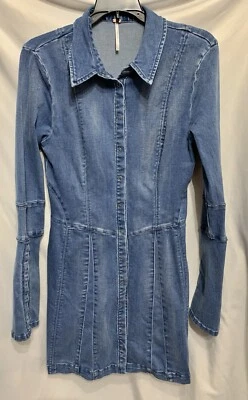 Free People Denim Dress XS Long Sleeves Snap Front Western - Image 1 of 4