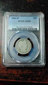 1896 O Silver Barber Quarter Dollar 25C PCGS AG3 Original Coin 4060 - Picture 1 of 4