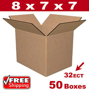 50 - 8x7x7 Cardboard Boxes Mailing Packing Shipping Box 32ECT Corrugated Carton