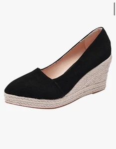 Womens Espadrilles Wedge Heel Shoes Pointed Toe Espadrille Platform Wedge Pumps - Picture 1 of 6