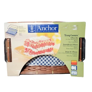 New Anchor Hocking 3-pc Glass Baking Ovenware Dish Set w/ Basket & Hot/Cold Pack - Picture 1 of 6