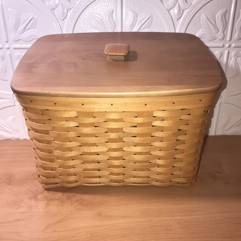 2000 Longaberger Newspaper Magazine Basket Large - Leather Handles With Lid Cover