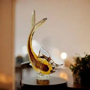 Vintage Italian Murano Glass Fish Sculpture | Amber | Hand-Blown | 9.8" Tall - Picture 1 of 9