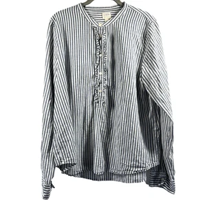 J Crew Women's Top Blouse Large Blue White Stripe Ruffle Gauze Popover Cotton - Picture 1 of 8