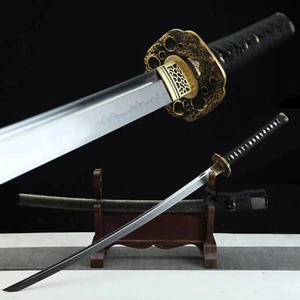 Full Tang Clay Tempered T10 Steel Katana Japanese Samurai Sword Brass Tsuba - Picture 1 of 10