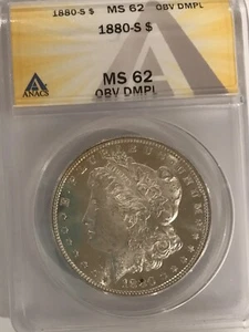 1880 S MORGAN SILVER DOLLAR ANACS MS62 Obv Deep Mirror Proof-like - Picture 1 of 2