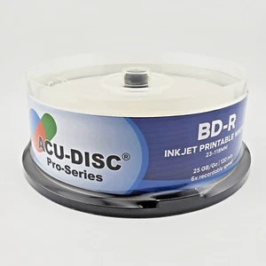 10 x BD-R ACU-DISC BLU-RAY 6X SPEED WHITE INKJET PRINTABLE DISCS 25GB - Picture 1 of 5