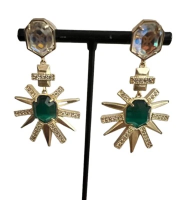 Pendientes Kendra Scott Allie Oro 14k Metal Verde Esmeralda Starburst Foto 1 de 2