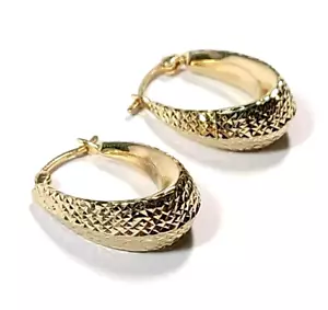 14k Yellow Gold Textured Etched Hoop Earrings - Picture 1 of 4