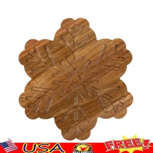 Acacia Wood Snowflake Snack Board Holiday Decor Christmas Gathering Serving Tray - Picture 1 of 5