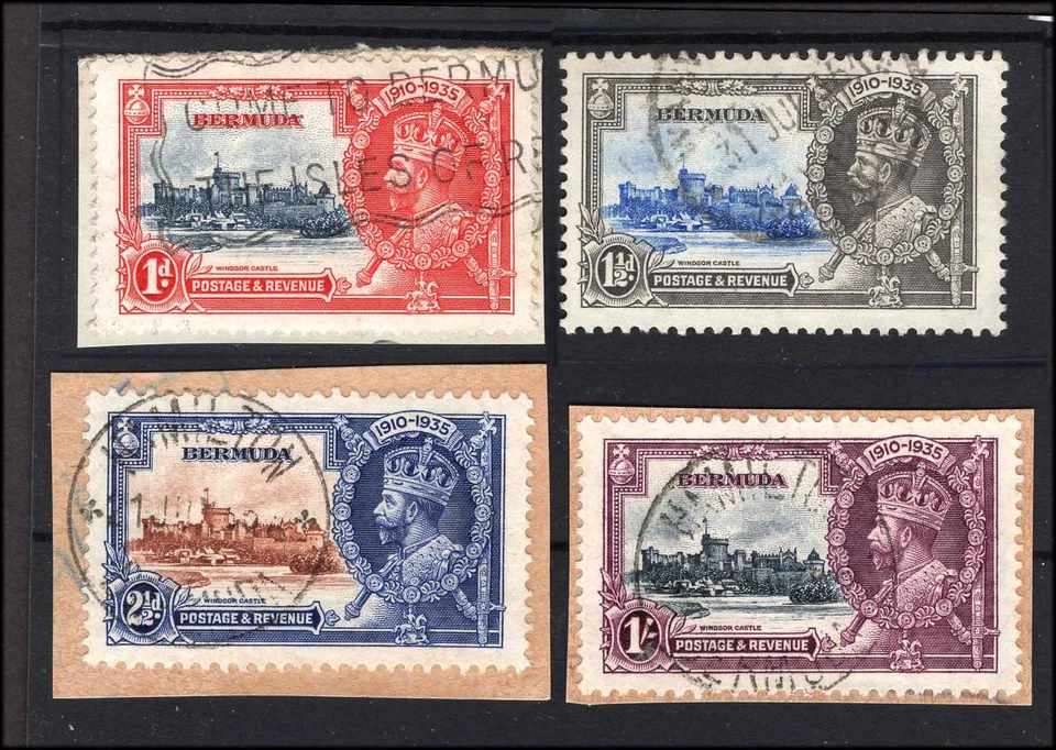 M27176 Bermuda  1935 Silver Jubilee Set X4 Fine Used on Piece Sg 94/7 Cat £50 - Image 1 of 1