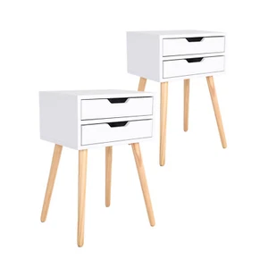 2X Bedside Tables Side Storage Cabinet Nightstand Bedroom 2 Drawer Wood SUZY WH - Picture 1 of 12