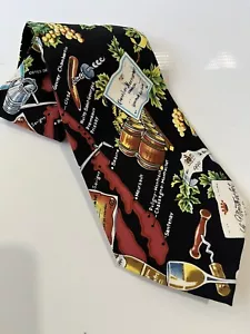 Vintage Wine Labels Motif Nicole Miller Vintage Neck Tie Wine Grapes 57.5” c1994 - Picture 1 of 9