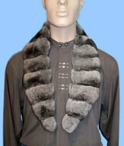 NUEVA CHAQUETA DE PIEL DE CHINCHILLA GENUINA PARA HOMBRE CUELLO - BUFANDA 41 pulgadas de largo - Imagen 1 de 4
