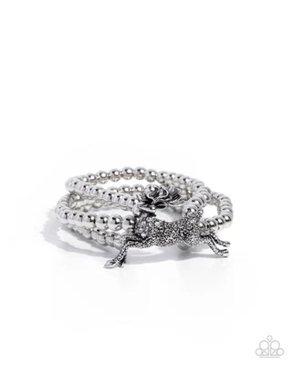 Папарацци сияющий северный олень - белый - серебристый северный олень - серебряные бусины - эластичный бюстгальтер - Изображение 1 из 2