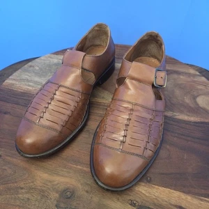 Bass Morris Woven Leather Fisherman Shoes Caramel Brown Made in Brazil Men's 9 - Picture 1 of 13