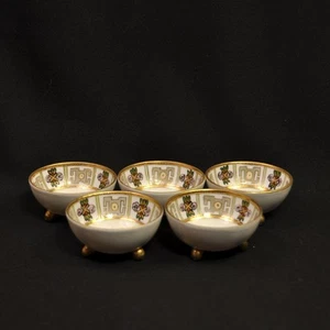 Noritake M-in-Wreath 5 Nut Salt Cellars Nippon Hand Painted Gold White 1911-1918 - Picture 1 of 10
