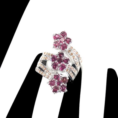 Anillo De Plata Esterlina 925 Con Zafiro Rojolita Natural Joyería - Imagen 1 de 4