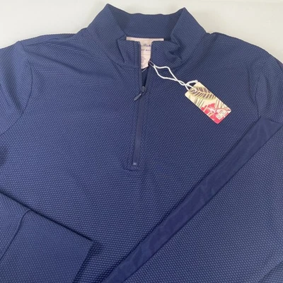 Tommy Bahama Everyday Active 海军蓝 25 美分拉链套衫上衣 女式 大号 全新 — 第 1/4 张图片