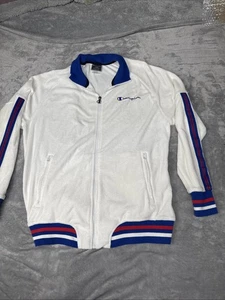 Champion Vintage Track Jacket White Blue Red Striped Retro Athletic Large - Picture 1 of 15