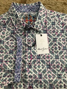 Robert Graham Linen Blend Button Shirt Mens Size Small Multicolor Geo Print NWT - Picture 1 of 6