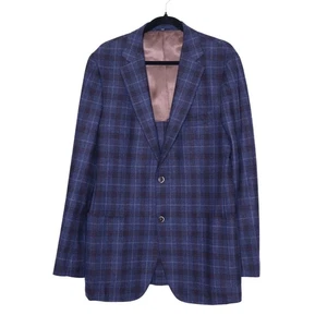 E. Thomas Suitsupply Havana HL Navy Plaid Sport Coat Summer Wool Men's 44L/ Lg - Picture 1 of 15