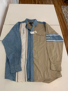 Camisa De Colección Wrangler XL Alta Azul Caqui Western Brushpopper Vaquero Azteca Rodeo - Imagen 1 de 8