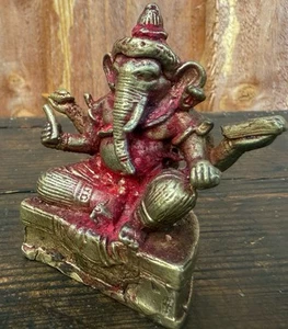 Estatua de dios de la deidad Ganesh de latón dios elefante hindú figura antigua sólida - Imagen 1 de 8