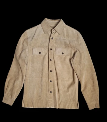 Camisa chaqueta de cuero de gamuza Roundtree & Yorke para mujer pequeña con botones manga larga Foto 1 de 4