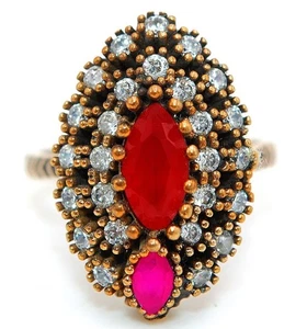 Ottoman Empire Style 3CT Treated Ruby 925 Sterling Silver Ring Sz 9 H1-1 - Picture 1 of 3