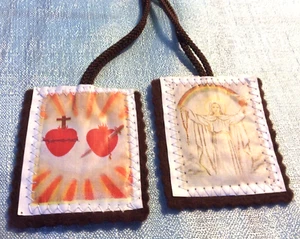 Catholic Scapular brown Flame bursting forth immaculate heart of Mary - Picture 1 of 3