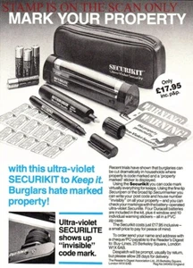 SECURIKIT Securilite Invisible Property Marking Kit ADVERT 1988 Print Ad 703/125 - Picture 1 of 1