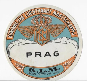 Vintage Prag KLM Airlines Label Royal Dutch Airlines - Picture 1 of 1