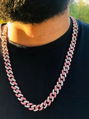 Iced Miami кубинский ссылка ошейник ожерелье цепочка 2 тона серебра розового золота 12 мм 24» ICY - Изображение 1 из 4