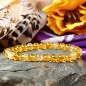 Natural Citrine Crystal Bracelet 6mm Yellow Gemstone Healing Stretch Bracelet - Picture 1 of 7