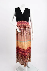 1970s Vintage Sheath Dress Long Maxi Bohemian Floral Women's Medium Red Orange - Picture 1 of 6